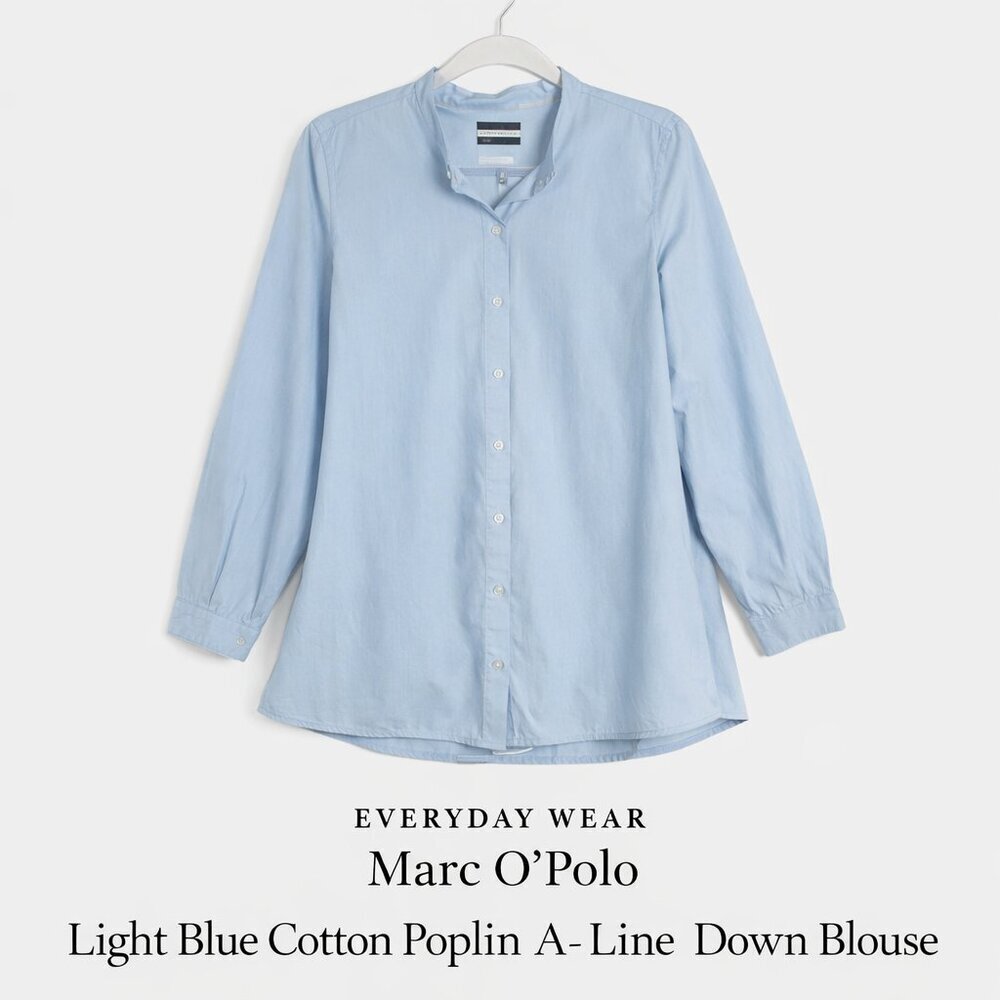 Marc O’Polo Light Blue Cotton Poplin A-Line Button Down Blouse S